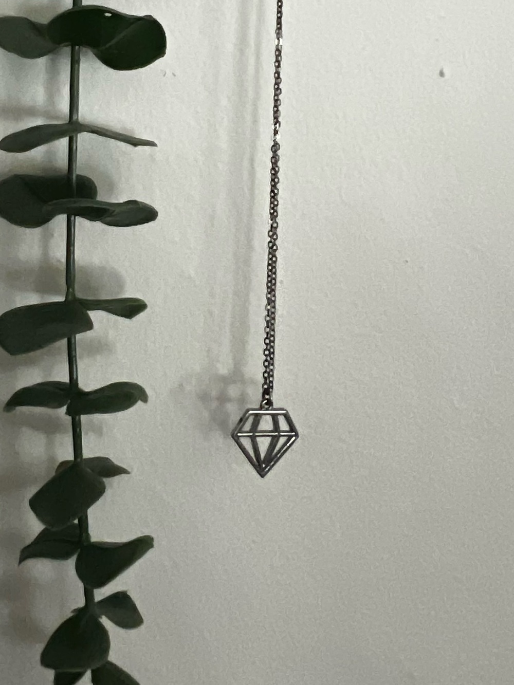 Sterling Silver Diamond Outline Pendant Necklace - Silver